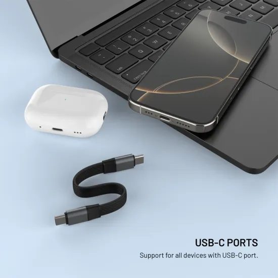 FIXED Clip Cable USB-C - USB-C adatkábel karabinerrel, USB 3.2 Gen 2, 10Gb/s, 4K 60Hz, PD 240W, fekete