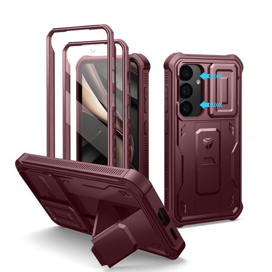 Dexnor 360 Kickstand Camprotector Θήκη Samsung Galaxy S25, Βυσσινί