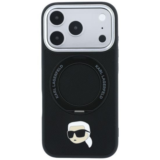 Karl Lagerfeld Leather Ring Stand 360 K Pin MagSafe ümbris iPhone 17 Pro Max / 18 Pro Max – must