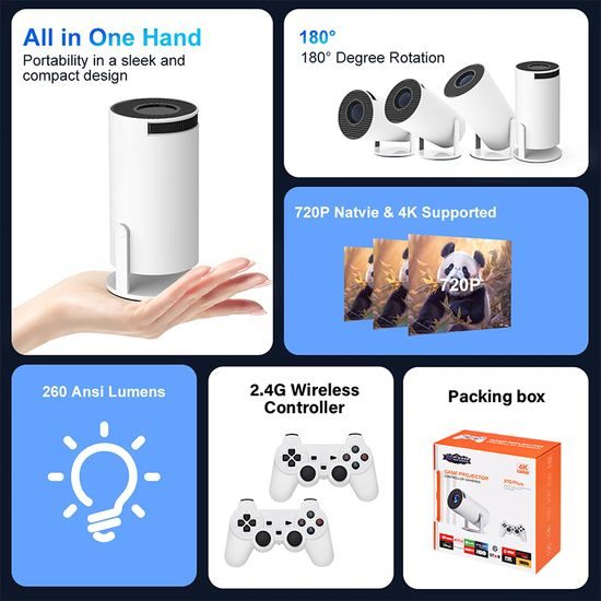 X10 Plus gaming προβολέας με έξοδο 4K, Android 11, δύο ασύρματα χειριστήρια