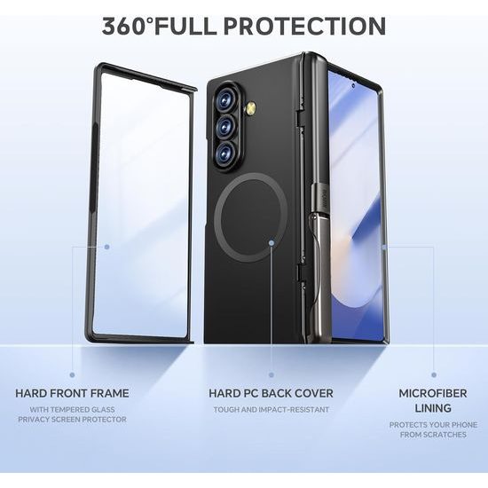 BiQiHR Schutzhülle + HD Schutzfolie für Samsung Galaxy Z Fold7 - 360° Schutz mit Panzerglas und Ständer - Schwarz