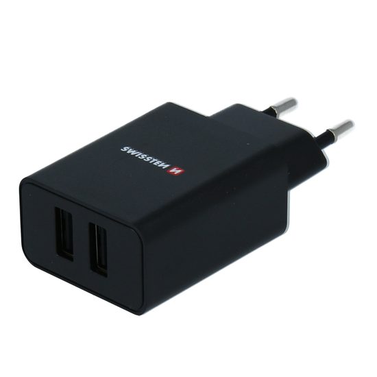 Swissten napajalni adapter smart IC 2x USB, 2.1 A power, črn