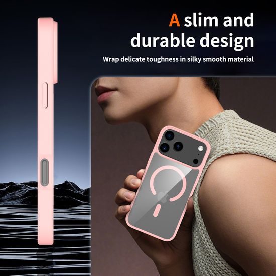 JP MagFit Clear MagSafe θήκη με μαγνήτη N52, iPhone 17 Pro Max, ανοιχτό ροζ