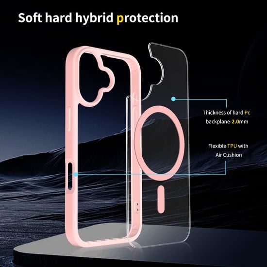 JP MagFit Clear MagSafe θήκη με μαγνήτη N52, iPhone 17, ανοιχτό ροζ