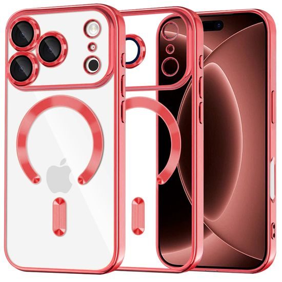 iPhone 17 Pro Max / 18 Pro Max vāciņš – Techsuit Luxury Crystal MagSafe – sarkans