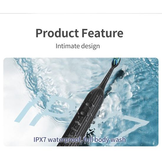 Sonický elektrický zubní kartáček se sadou 8 hlavic, 45 000 vibrací/min, 5 režimů, černý