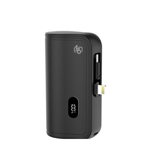 JP Powerbanka PlugOn s integrovaným konektorem pro USB-C a Lightning, 5000 mAh, PD 20W, černá