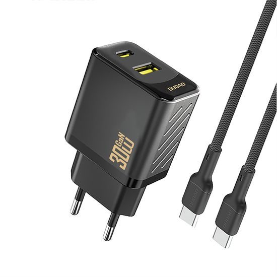 Dudao A27TCEU nabíječka USB-A + USB-C s USB-C kabelem, PD 30W GaN, černá