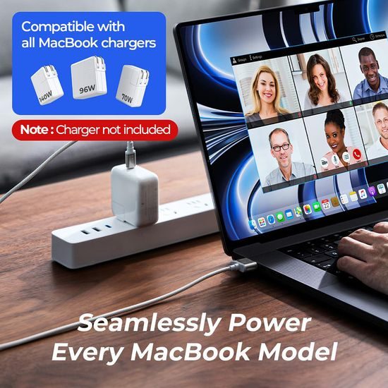 Lisen Καλώδιο Δεδομένων USB-C - MagSafe 3 για MacBook, 140 W, 2 m, ασημί