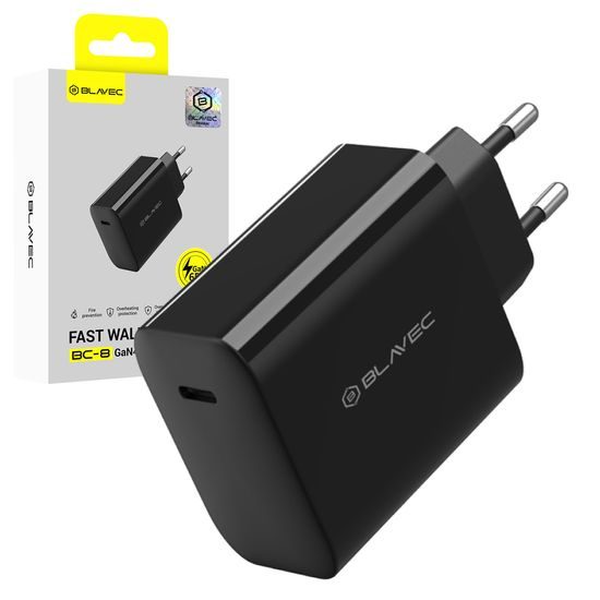 Blavec caricabatterie BC-8, GaN4, PD QC 65W 3A, USB-C, nero