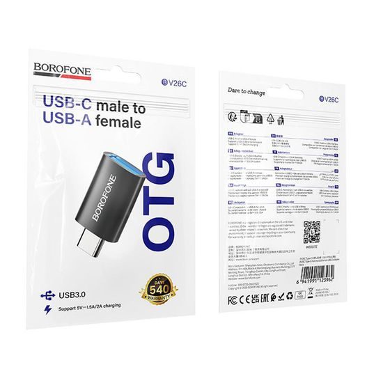 Borofone OTG Adapter (BV26C) USB-C auf USB 3.0 - Kompakter Datenübertragungsadapter - Schwarz