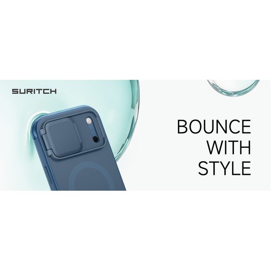 Husă Suritch AirBounce Bumper MagSafe cu Suport și Protecție Cameră, iPhone 17 Pro Max / 18 Pro Max, albastru deschis