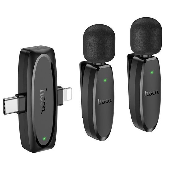 Hoco 2x Ασύρματο Μικρόφωνο L15 Lightning / Type C, μαύρο