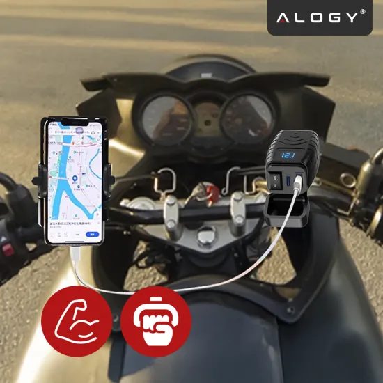 Alogy MotoCharge Pro™ 36W Motorrad Ladegerät mit Display - USB-A + USB-C - 36W PD + QC 3.0 - Schwarz