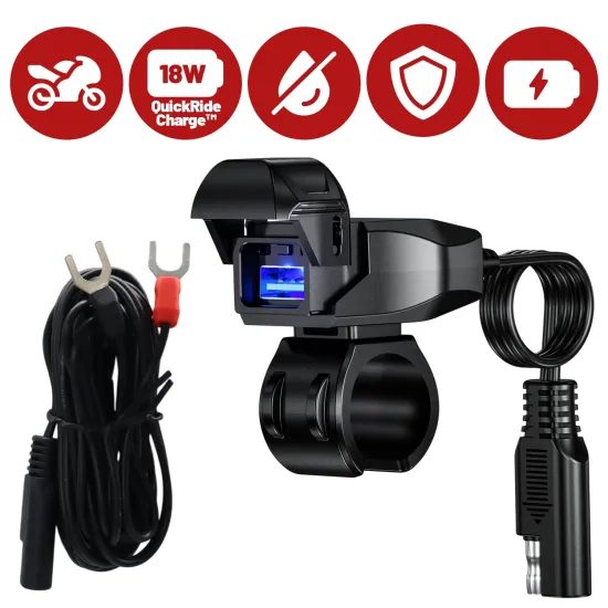 Încărcător moto USB-A, 18 W, IP65, negru