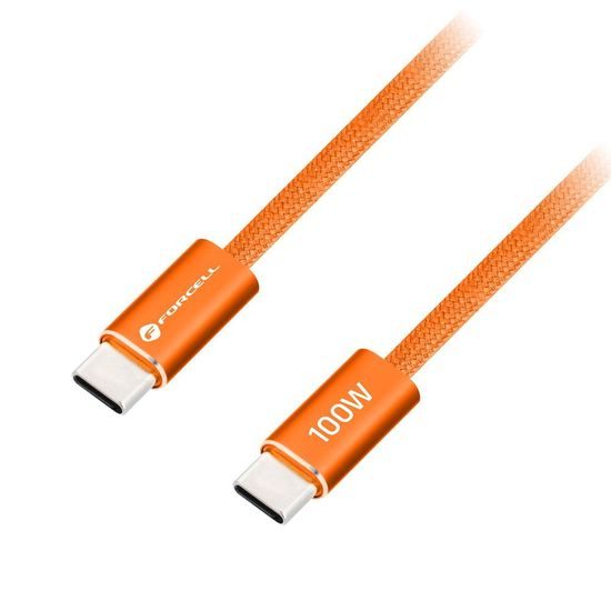 Cablu Forcell F-Energy USB-C - USB-C, QC4.0, PD, 5A, 100W, 1,2 m, portocaliu