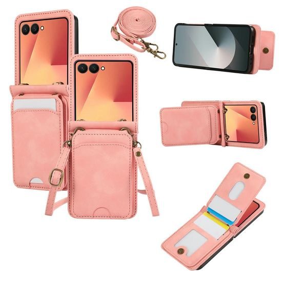 Θήκη Crossbody, Samsung Galaxy Z Flip 7, ροζ