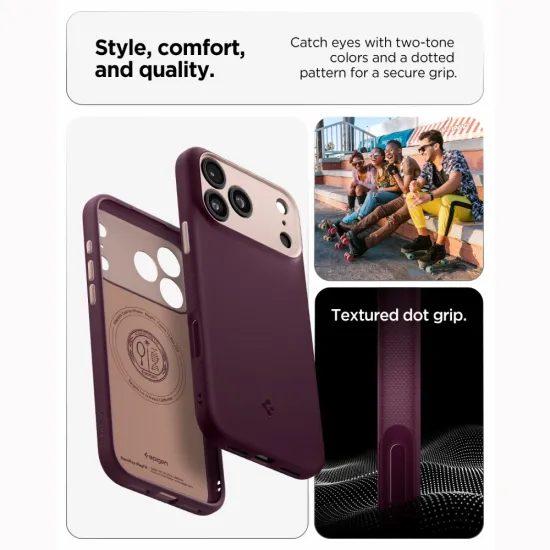 iPhone 17 Pro / 18 Pro dėklas – Spigen Nano Pop MagSafe – vyno raudona