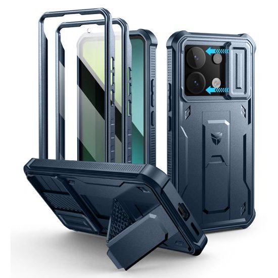 Xiaomi Redmi Note 13 Pro 5G / Poco X6 5G dėklas – Dexnor 360 Kickstand su kameros apsauga – mėlyna