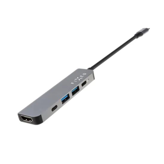 Alumínium USB-C elosztó FIXED HUB Mini, 5 port, notebookokhoz és táblagépekhez, szürke