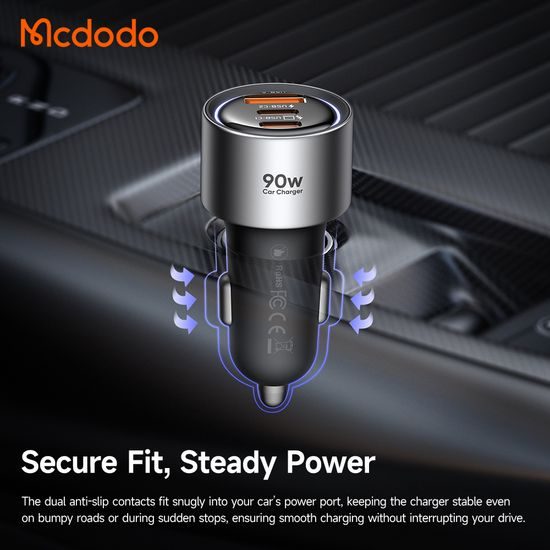 Mcdodo KFZ-Ladegerät CC-3110 für Auto - 2x USB-C / USB - 90W Schnellladegerät - 12-24V - Schwarz