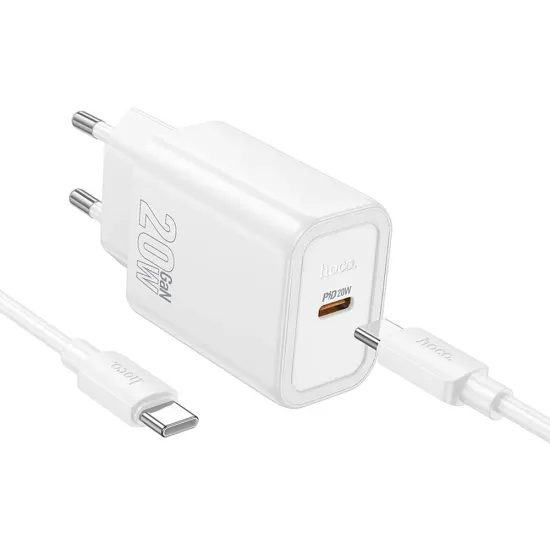 Hoco Δικτυακός Φορτιστής N60 USB-C + Καλώδιο USB-C - Lightning, PD QC 20W, Λευκό