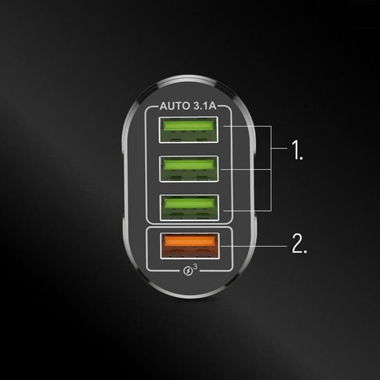 Wozinsky WWCUAB polnilec 48W, 4x USB-A, QC, črn