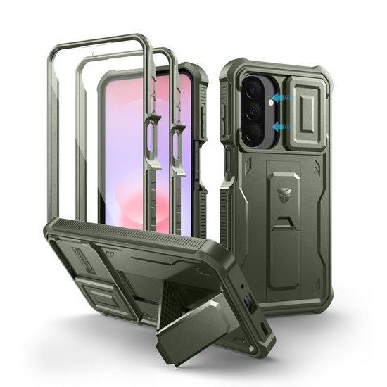 Dexnor 360 Kickstand Camprotector Schutzhülle für Samsung Galaxy A27 - Hybrid Handyhülle mit Kameraschutzklappe und Ständer - Grün