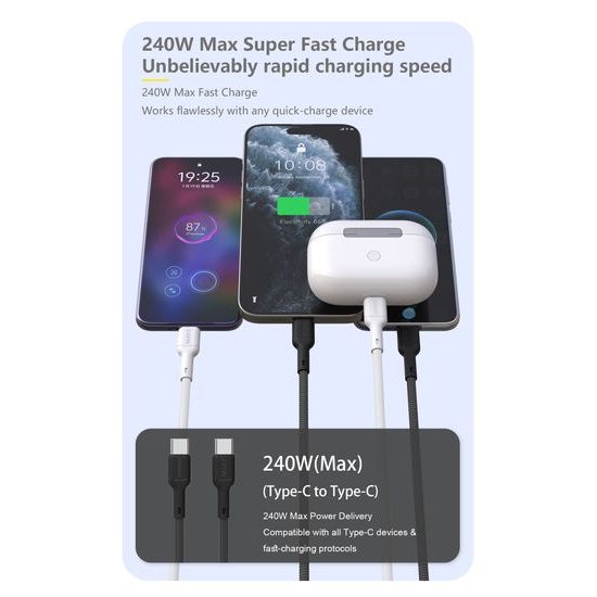 Dudao L9C Max καλώδιο USB-C - USB-C, 240W PD, 2m, λευκό