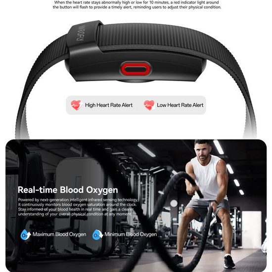 Weofly Airfit Smart Fitness Tracker ohne Display - Aktivitätstracker mit Herzfrequenzmessung und Schlafüberwachung - Schwarz