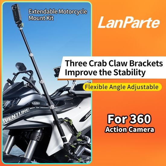 LanParte PMH-C3 supporto telescopico per fotocamere 360° e action cam per moto, 1,5 m, fissaggio a 3 punti, sistema a sgancio rapido