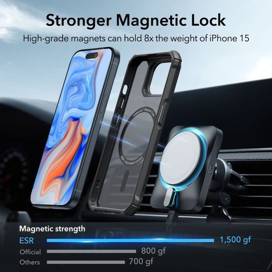 ESR Air Armor HaloLock MagSafe tokkal, iPhone 15 Plus, fekete