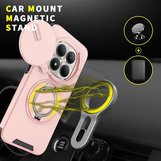 Camslide Stand Schutzhülle für Xiaomi Redmi Note 15 Pro 5G - Mit Kamera-Schieber und Metallständer - Rosa