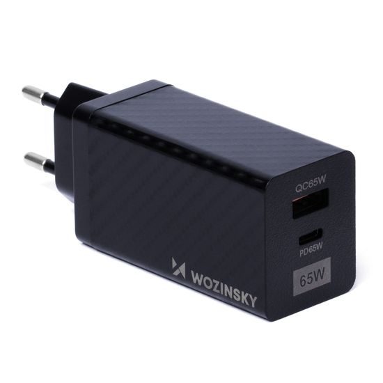 Wozinsky GaN töltő 65W, QC 3.0, PD USB portokkal, USB-C, fekete (WWCG01)