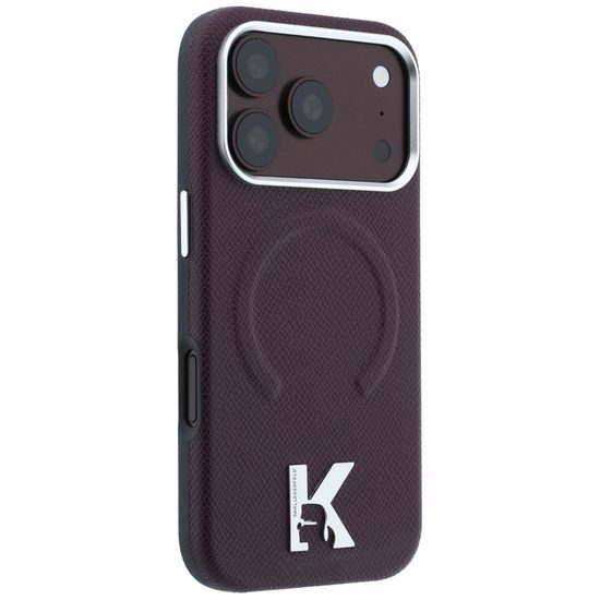 Karl Lagerfeld Grained Leather Embossed Ring MagSafe ümbris iPhone 17 Pro / 18 Pro – burgundia