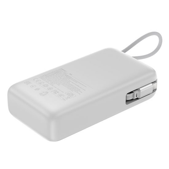 Acefast Powerbank (M34) 20.000 mAh - met Uitschuifbare USB-C Kabel - PD45W Snelladen - Zilver