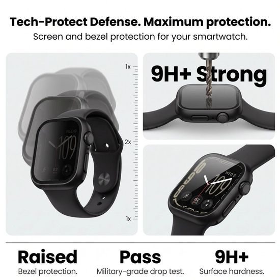 Tech-Protect Defense 2 kusy, Apple Watch 12 (42 mm), čierny a priehľadný
