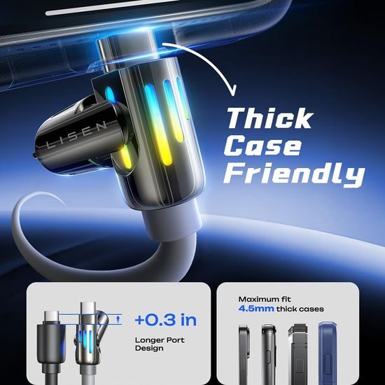 Lisen Καλώδιο Δεδομένων 4 σε 1 USB-A / USB-C - USB-C / Lightning, 240 W, 2 m, γκρι