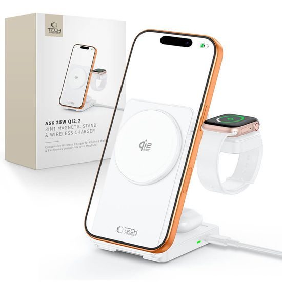 Tech-Protect A56 3v1 MagSafe bezdrôtová nabíjačka, 25 W, Qi2.2, biela