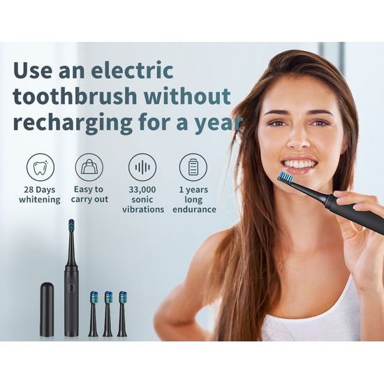 Sonický elektrický zubný kartáčik so sadou 4 hlavíc a cestovným puzdrom, 5 režimov, 30 000 vibrácií/min, ružový