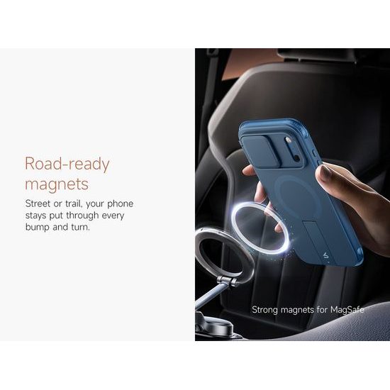 Husă Suritch AirBounce Bumper MagSafe cu Suport și Protecție Cameră, iPhone 17 Pro Max / 18 Pro Max, albastru deschis