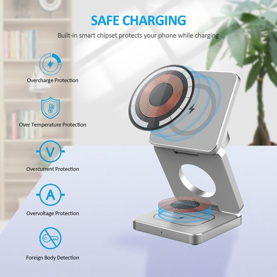 JP kokkupandav 3-in-1 juhtmevaba Qi laadija alumiinium 15W – hall
