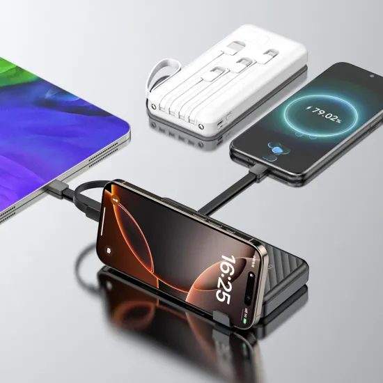 Dudao K11 power bank με ενσωματωμένα καλώδια, 10000 mAh, λευκό