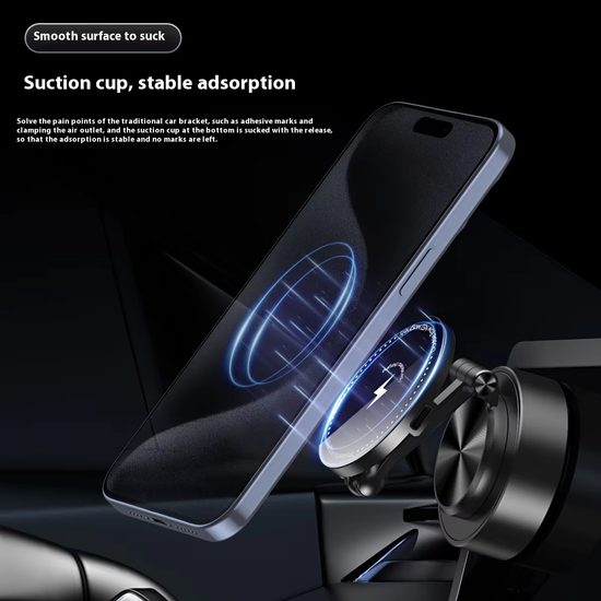 360° 15W μαγνητική ασύρματη βάση τηλεφώνου με βεντούζα και ρυθμιζόμενο βραχίονα, μαύρη, C48