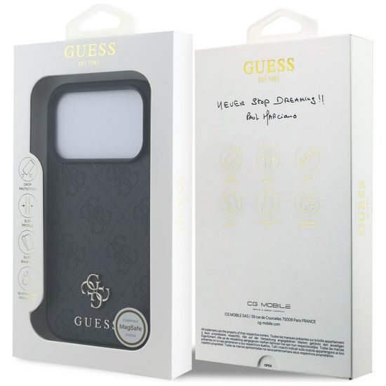 Guess 4G Small and Classic Logo MagSafe Hoesje voor iPhone 17 Pro / iPhone 18 Pro - Eko-leer & Siliconen - Zwart