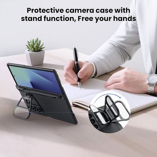 Samsung Galaxy Z Fold 7 aizsargvāciņš – Nillkin CamShield Prop ar izvelkamu kameras aizsargu un S Pen atbalstu – melns