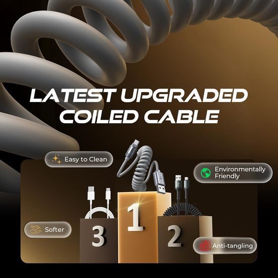 Lisen L114 Pro CarPlay laidas, USB - USB-C, 3 A, 1 m – pilka