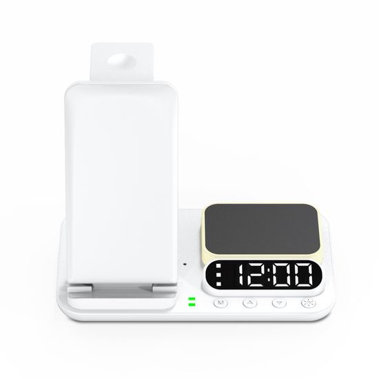 FoldCharge Clock 5 Pro Αναδιπλούμενος 5 σε 1 ασύρματος σταθμός φόρτισης με ρολόι και φωτιστικό νυκτός, λευκό