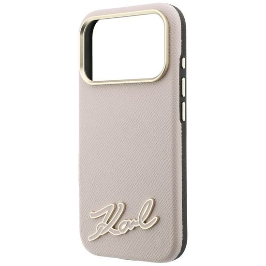 Karl Lagerfeld Grained Leather Resin Sign Logo MagSafe ümbris iPhone 17 Pro Max / 18 Pro Max – roosa
