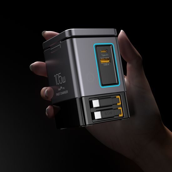 Σταθμός Φόρτισης PowerCombo Tower 6σε1 GaN3 Pro με Ασύρματη Φόρτιση, 105W, Γκρι